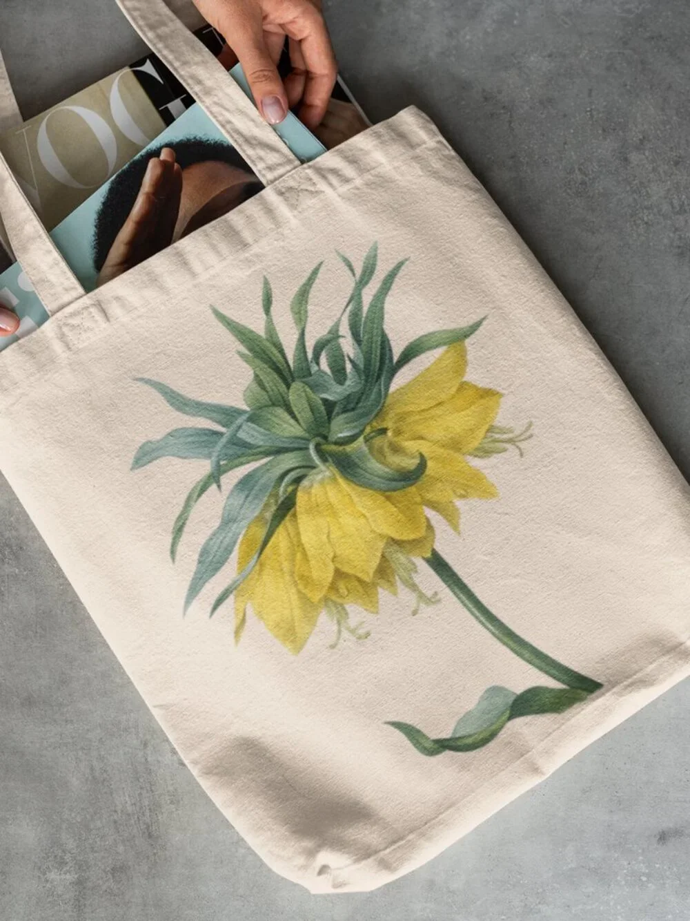 Crown Imperial Vintage Floral Print Graphic Canvas Tote Bag